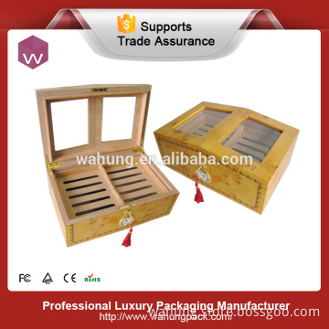 Professional Large Humidor Cigar Box with Glass Lid Humidifier